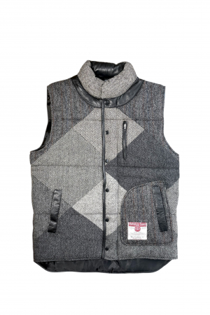Upcycled Harris Tweed Padded Gilet with Leather Trim (HTMGLT2XL2)