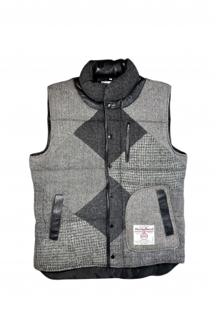 Upcycled Harris Tweed Padded Gilet with Leather Trim (HTMGLT2XL1)