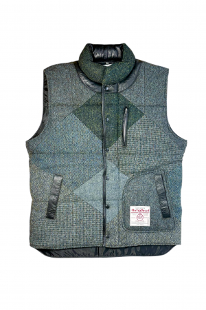 Upcycled Harris Tweed Padded Gilet with Leather Trim (HTMGLT3XL1)