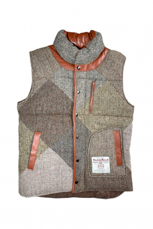 Upcycled Harris Tweed Padded Gilet with Leather Trim (HTMGLTM4)