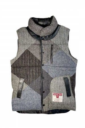 Upcycled Harris Tweed Padded Gilet with Leather Trim (HTMGLTM3)