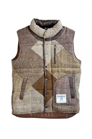 Upcycled Harris Tweed Padded Gilet with Leather Trim (HTMGLTL6)