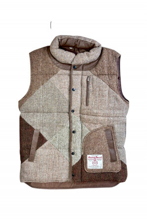 Upcycled Harris Tweed Padded Gilet with Leather Trim (HTMGLTL7)