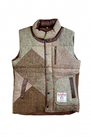 Upcycled Harris Tweed Padded Gilet with Leather Trim (HTMGLTL8)
