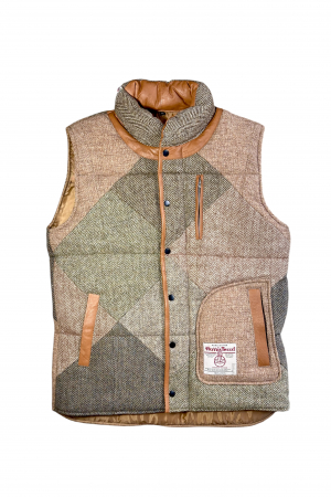 Upcycled Harris Tweed Padded Gilet with Leather Trim (HTMGLTXL4)