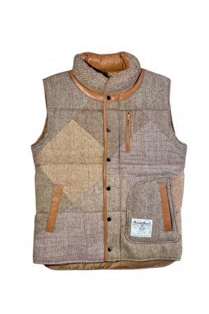 Upcycled Harris Tweed Padded Gilet with Leather Trim (HTMGLTXL5)