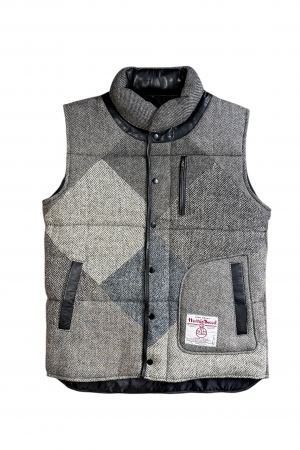 Upcycled Harris Tweed Padded Gilet with Leather Trim (HTMGLTXL17)