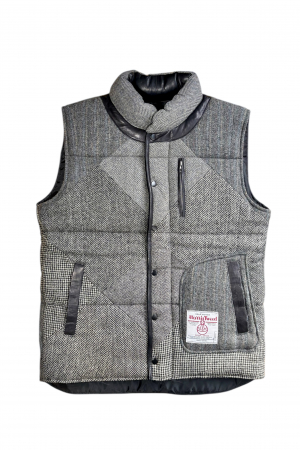 Upcycled Harris Tweed Padded Gilet with Leather Trim (HTMGLTXL18)