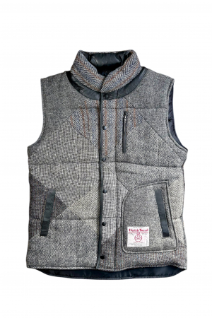 Upcycled Harris Tweed Padded Gilet with Leather Trim (HTMGLTXL19)