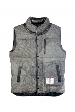 Upcycled Harris Tweed Padded Gilet with Leather Trim (HTMGLTXL12)