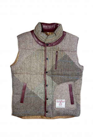 Upcycled Harris Tweed Padded Gilet with Leather Trim (HTMGLT3XL3)