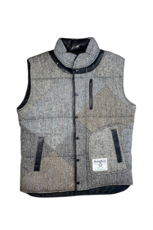 Upcycled Harris Tweed Padded Gilet with Leather Trim (HTMGLT3XL5)