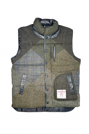 Upcycled Harris Tweed Padded Gilet with Leather Trim (HTMGLT3XL2)