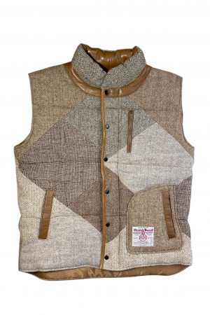 Upcycled Harris Tweed Padded Gilet with Leather Trim (HTMGLT4XL4)
