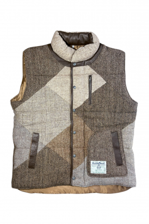 Upcycled Harris Tweed Padded Gilet with Leather Trim (HTMGLT4XL5)