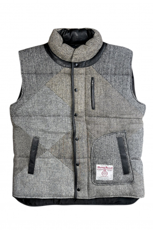 Upcycled Harris Tweed Padded Gilet with Leather Trim (HTMGLT4XL11)