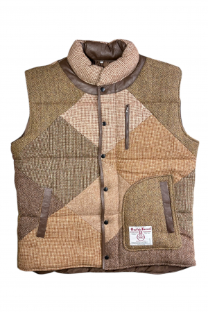 Upcycled Harris Tweed Padded Gilet with Leather Trim (HTMGLT4XL13)