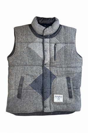 Upcycled Harris Tweed Padded Gilet with Leather Trim (HTMGLT5XL8)