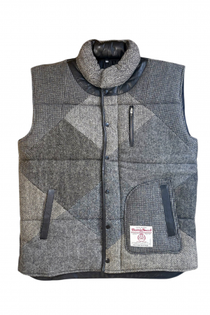 Upcycled Harris Tweed Padded Gilet with Leather Trim (HTMGLT5XL9)