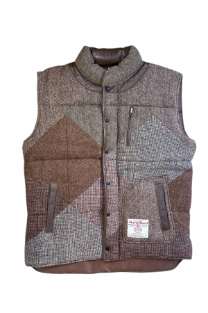 Upcycled Harris Tweed Padded Gilet with Leather Trim (HTMGLT5XL11)