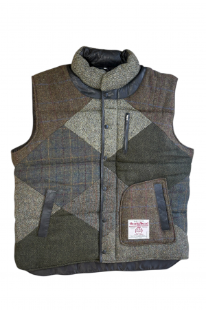 Upcycled Harris Tweed Padded Gilet with Leather Trim (HTMGLT5XL12)