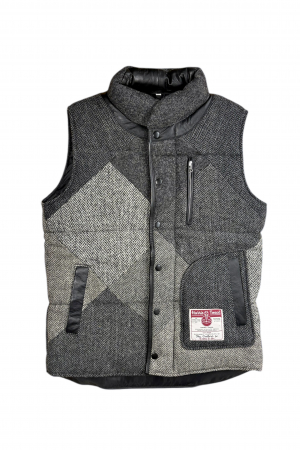 Upcycled Harris Tweed Padded Gilet with Leather Trim (HTMGLTS5)