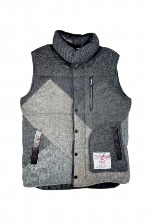 Upcycled Harris Tweed Padded Gilet with Leather Trim (HTMGLTS4)