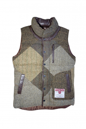 Upcycled Harris Tweed Padded Gilet with Leather Trim (HTMGLTS6)