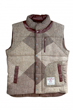 Upcycled Harris Tweed Padded Gilet with Leather Trim (HTMGLT4XL15)