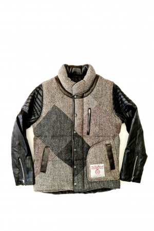 Upcycled Harris Tweed Jacket with Leather Sleeves (HTMJLSS3)
