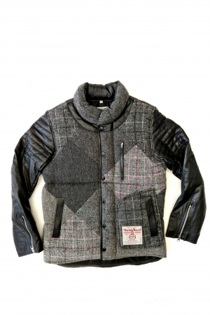 Upcycled Harris Tweed Jacket with Leather Sleeves (HTMJLSS5)