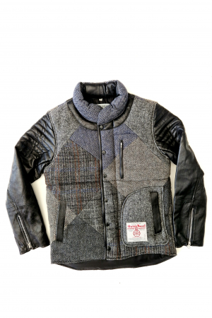 Upcycled Harris Tweed Jacket with Leather Sleeves (HTMJLSS6)
