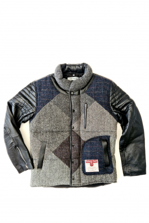Upcycled Harris Tweed Jacket with Leather Sleeves (HTMJLSM2)