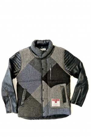 Upcycled Harris Tweed Jacket with Leather Sleeves (HTMJLSM3)