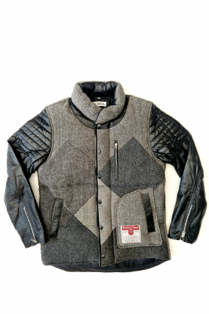Upcycled Harris Tweed Jacket with Leather Sleeves (HTMJLSM4)