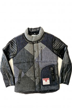 Upcycled Harris Tweed Jacket with Leather Sleeves (HTMJLSM5)