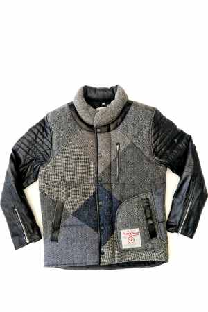Upcycled Harris Tweed Jacket with Leather Sleeves (HTMJLSM6)