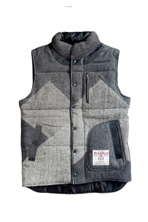 Upcycled Harris Tweed Padded Gilet with Leather Trim (HTMGLTL9)