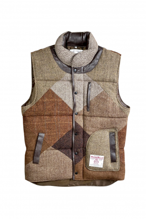 Upcycled Harris Tweed Padded Gilet with Leather Trim (HTMGLT2XL3)
