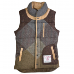 Upcycled Harris Tweed Ladies Padded Gilet with Leather Trim (HTWGLTS1)
