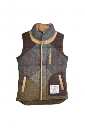 Upcycled Harris Tweed Ladies Padded Gilet with Leather Trim (HTWGLTS1)