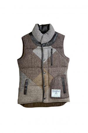 Upcycled Harris Tweed Ladies Padded Gilet with Leather Trim (HTWGLTS2)