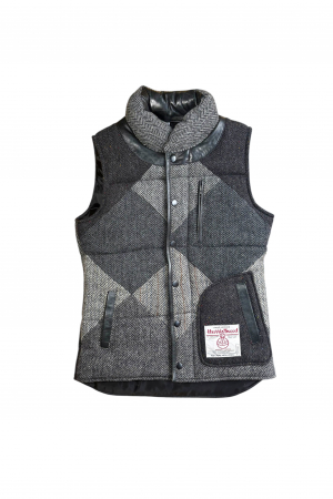 Upcycled Harris Tweed Ladies Padded Gilet with Leather Trim (HTWGLTS3)