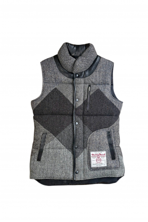 Upcycled Harris Tweed Ladies Padded Gilet with Leather Trim (HTWGLTM2)