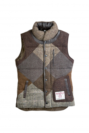 Upcycled Harris Tweed Ladies Padded Gilet with Leather Trim (HTWGLTL1)