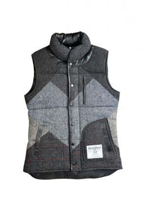 Upcycled Harris Tweed Ladies Padded Gilet with Leather Trim (HTWGLTL2)