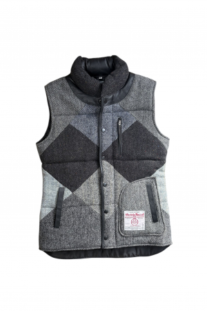Upcycled Harris Tweed Ladies Padded Gilet with Leather Trim (HTWGLTXL1)