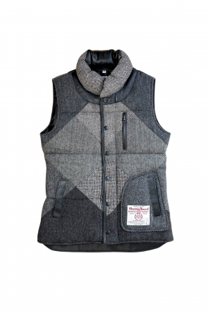Upcycled Harris Tweed Ladies Padded Gilet with Leather Trim (HTWGLTS4)