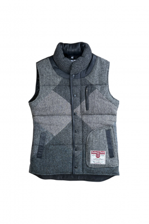 Upcycled Harris Tweed Ladies Padded Gilet with Leather Trim (HTWGLTM4)