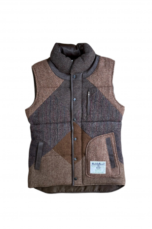 Upcycled Harris Tweed Ladies Padded Gilet with Leather Trim (HTWGLTL5)